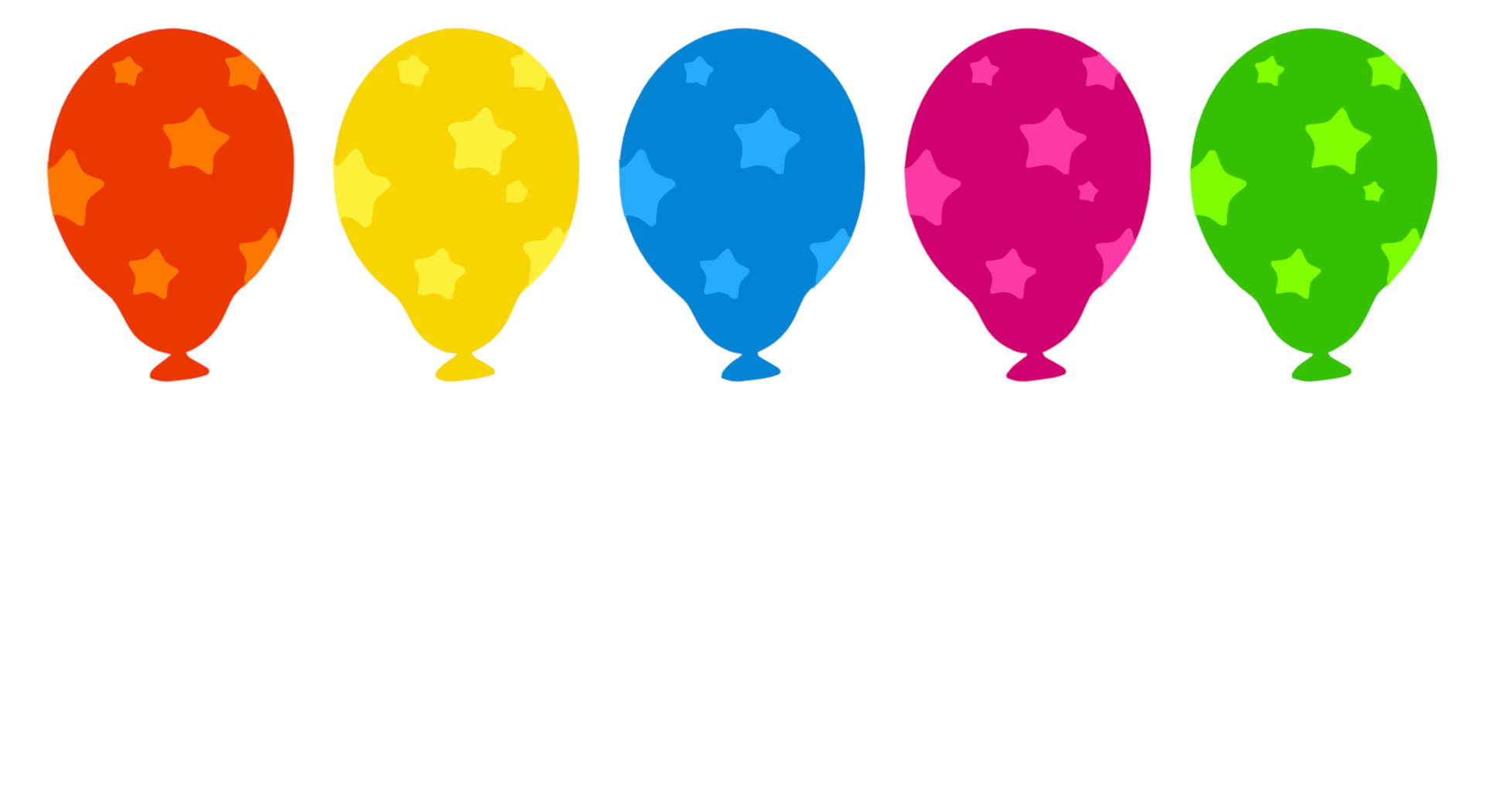 Place card with five colorful star-patterned balloons across the top