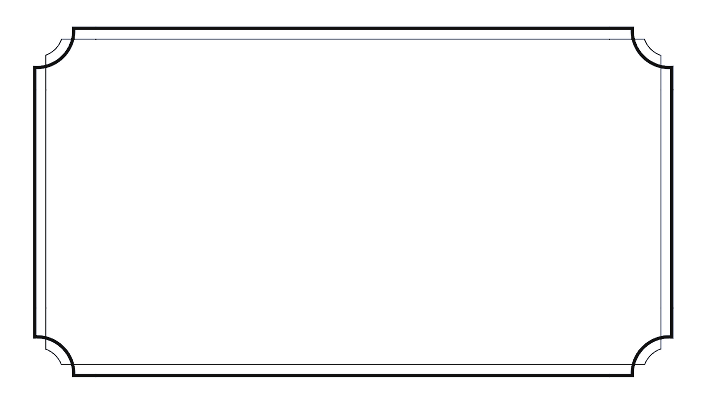 Place card with a black scalloped-corner frame and thin inner border