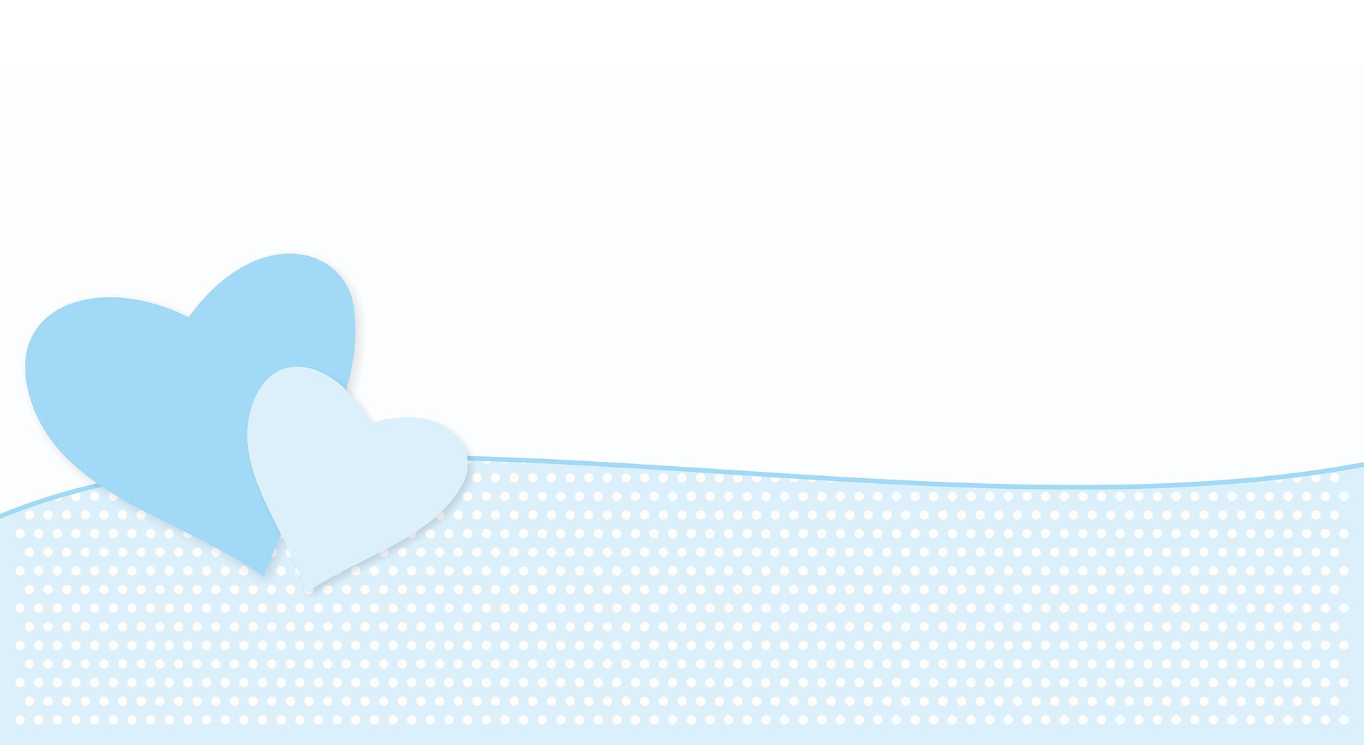 Place card with two light blue hearts and a polka-dot wave along the bottom