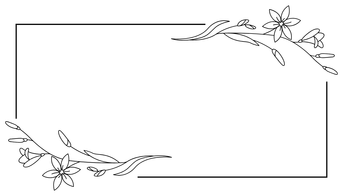 Place card with a black line frame and line-drawn lily branches in two corners
