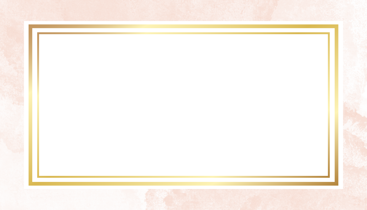 Place card with a gold double frame over a blush watercolor background