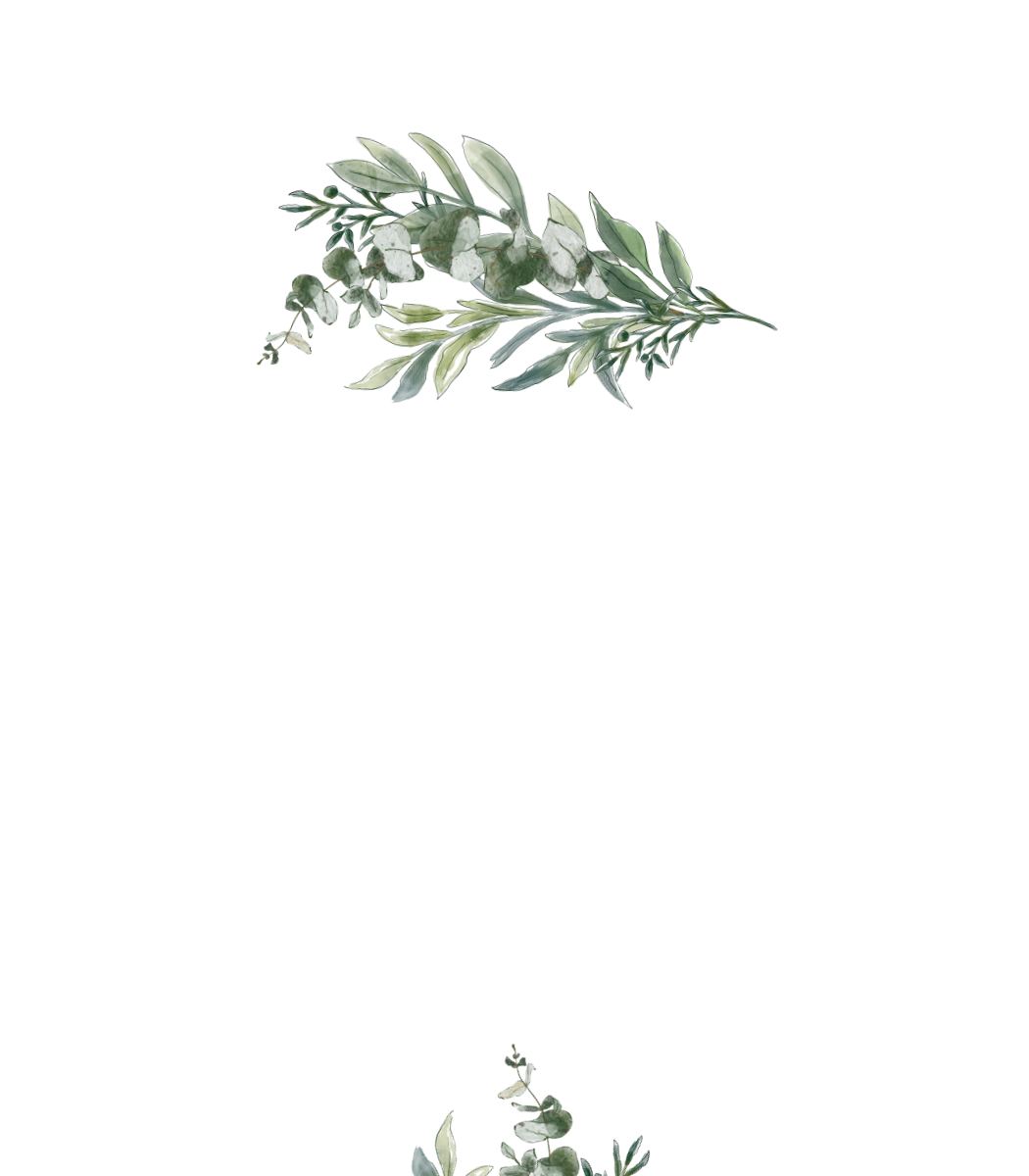 Place card with a small watercolor eucalyptus spray at the bottom center