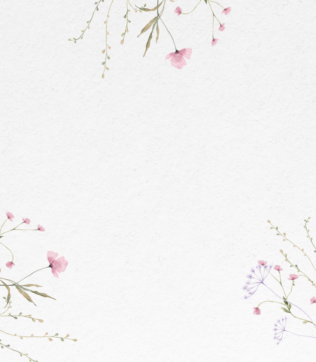 Place card with pink and lavender watercolor wildflowers along both side edges