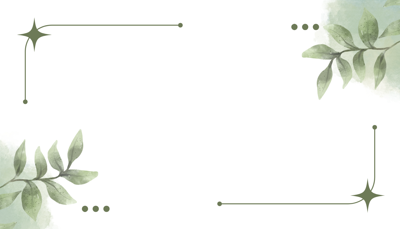 Place card with sage watercolor leaves and green line-and-sparkle corners