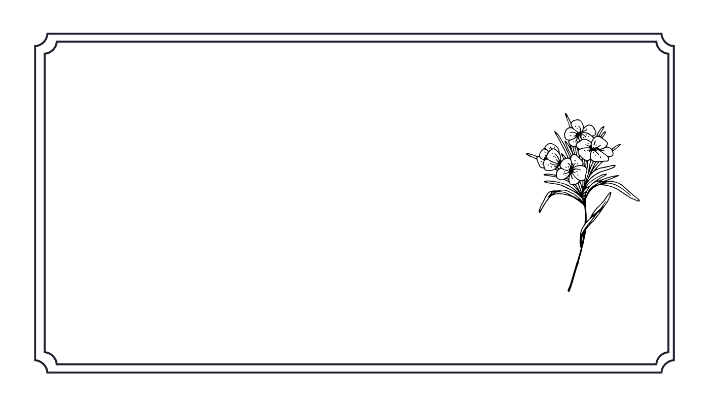 Place card with a black double frame and line-drawn wildflower sprig
