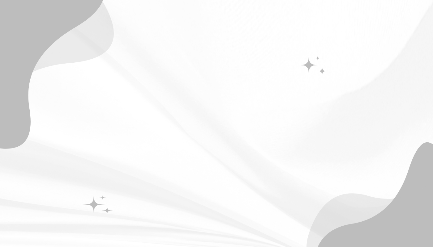 Place card with gray abstract corner shapes, silky waves and sparkle stars