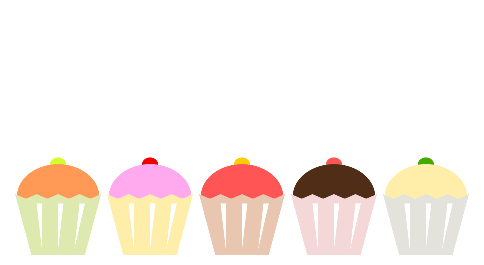 Place card with a row of five colorful cartoon cupcakes along the bottom