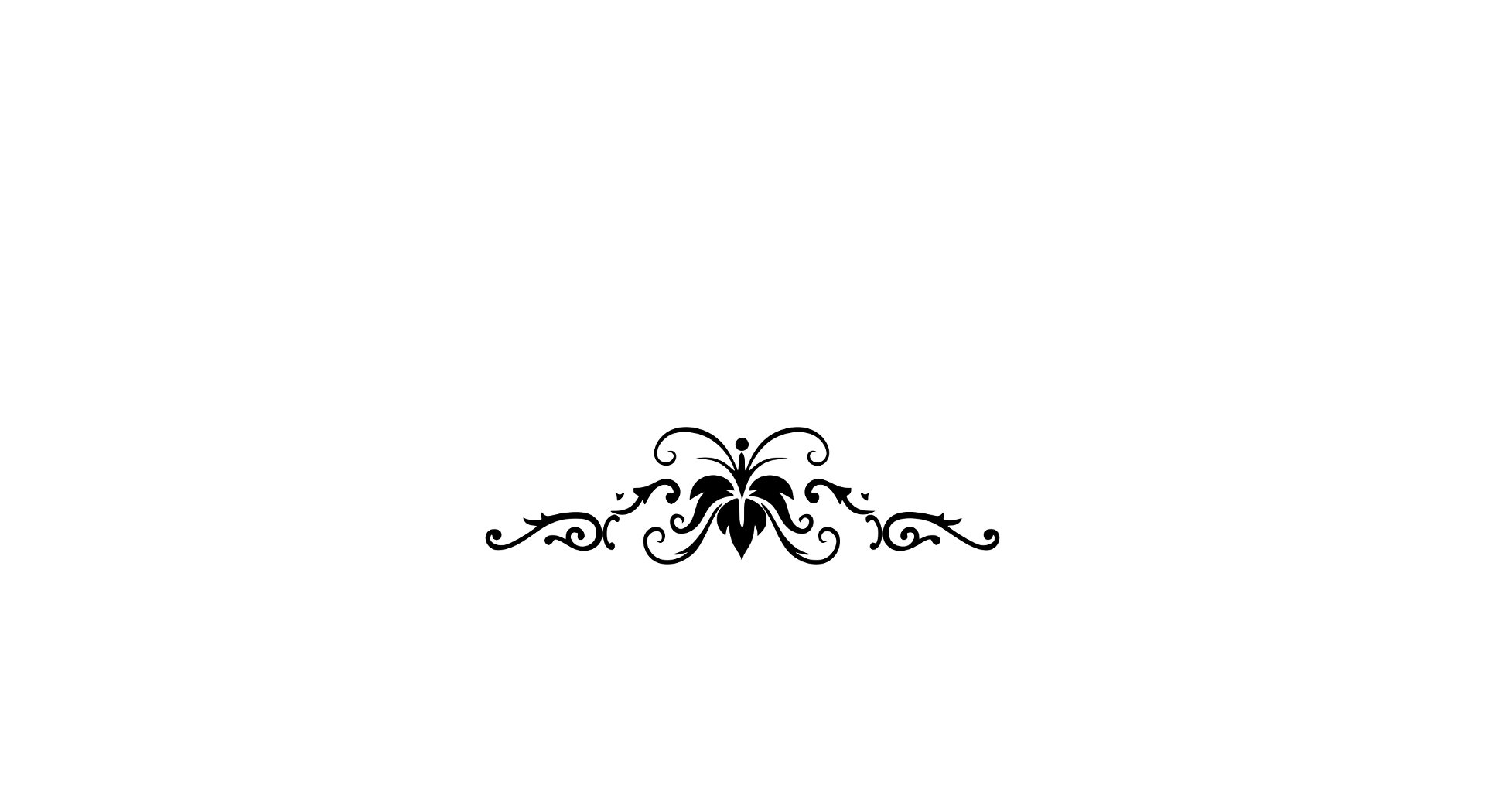 Place card with a black ornamental scroll flourish in the center