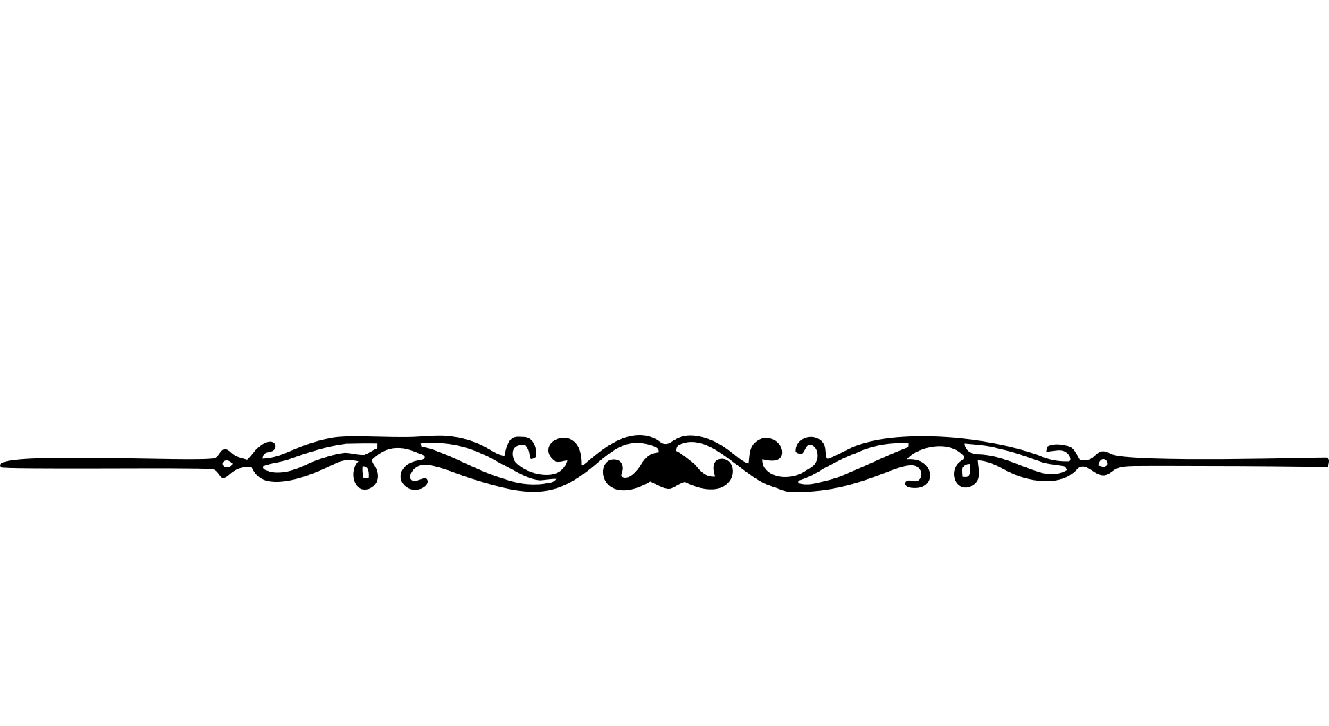 Place card with a black ornamental scroll divider line across the lower middle