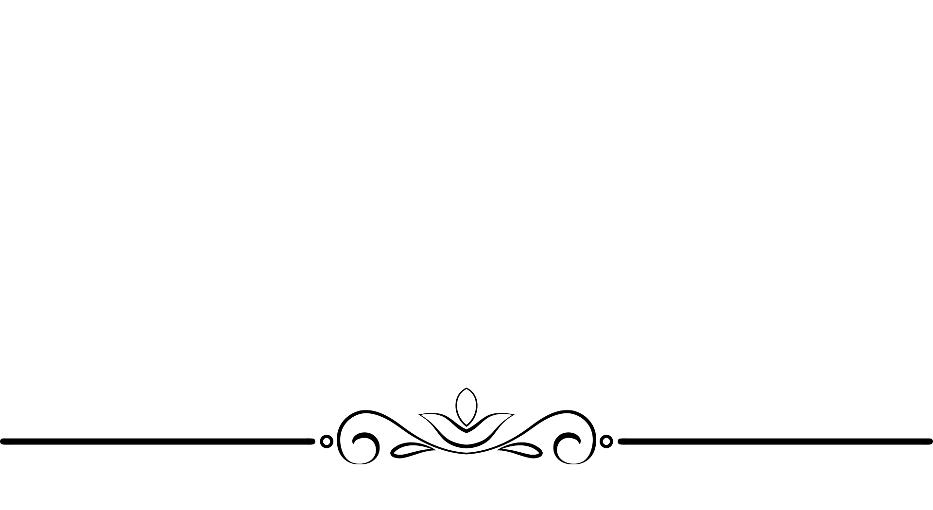 Place card with a black horizontal line and scroll ornament near the bottom
