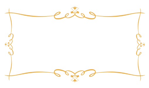 Place card with an ornate gold scrollwork border framing a blank center