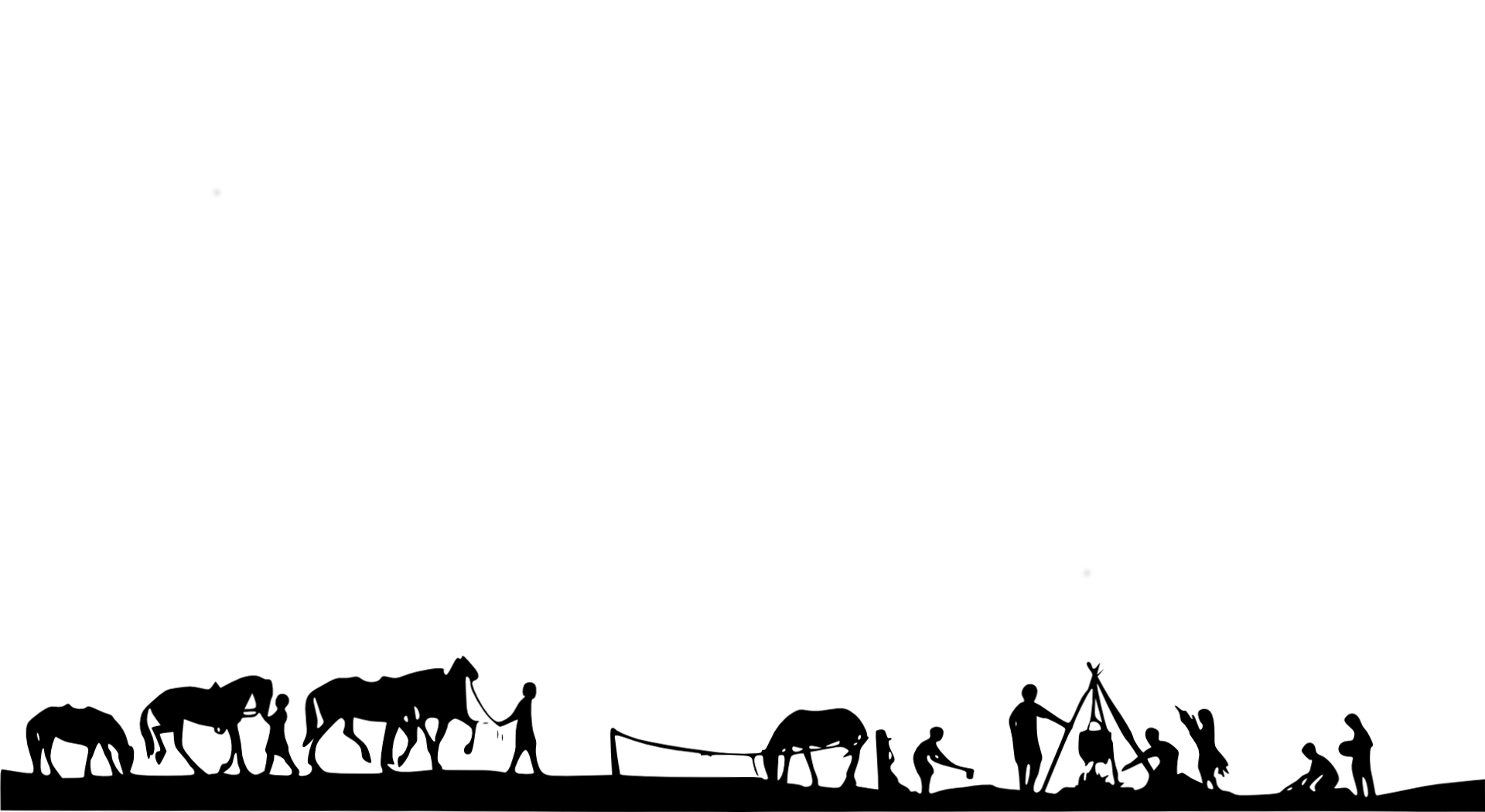 Place card with a black silhouette of horses and a campfire along the bottom