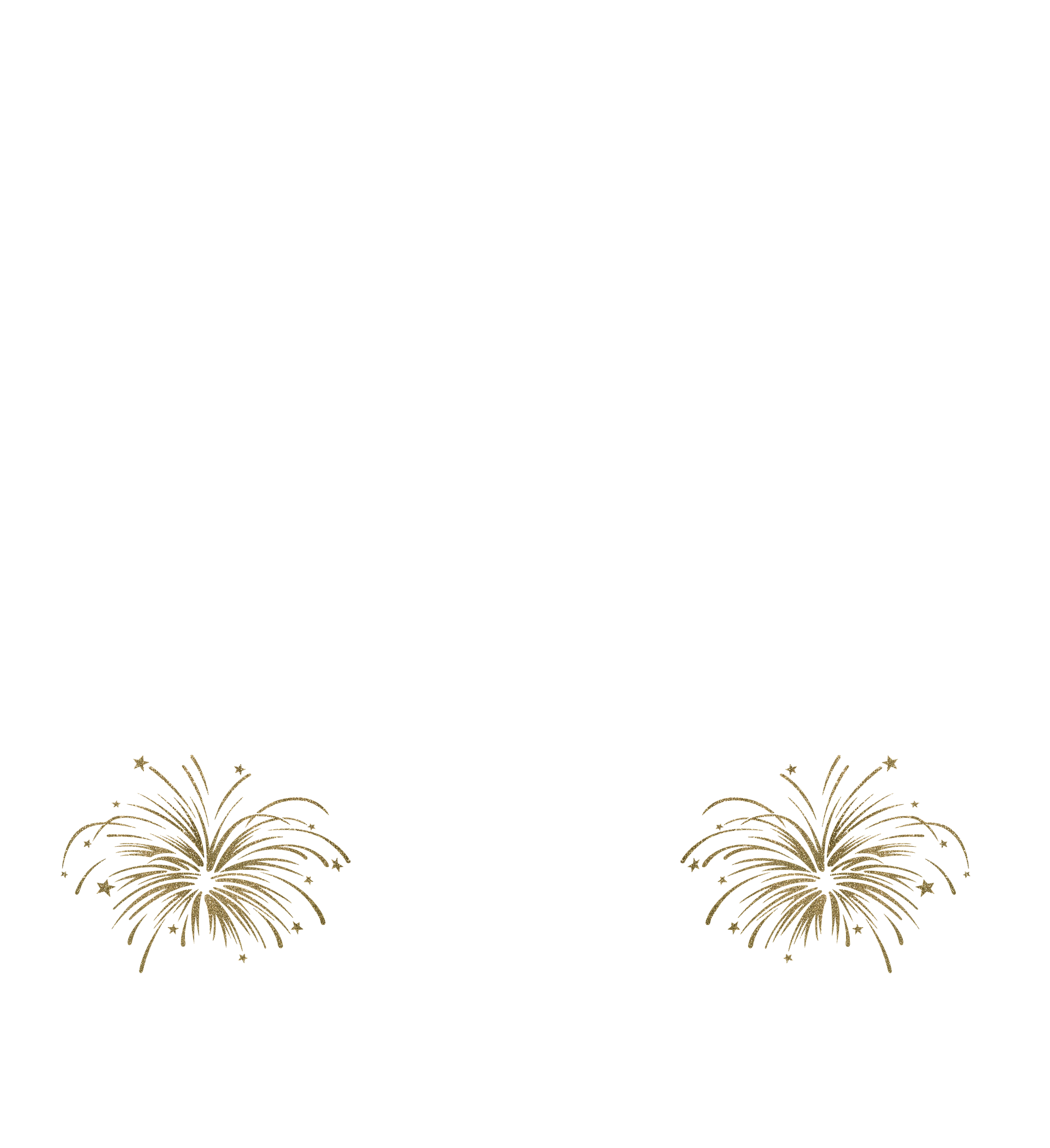 Place card with two gold glitter firework bursts on the left and right sides