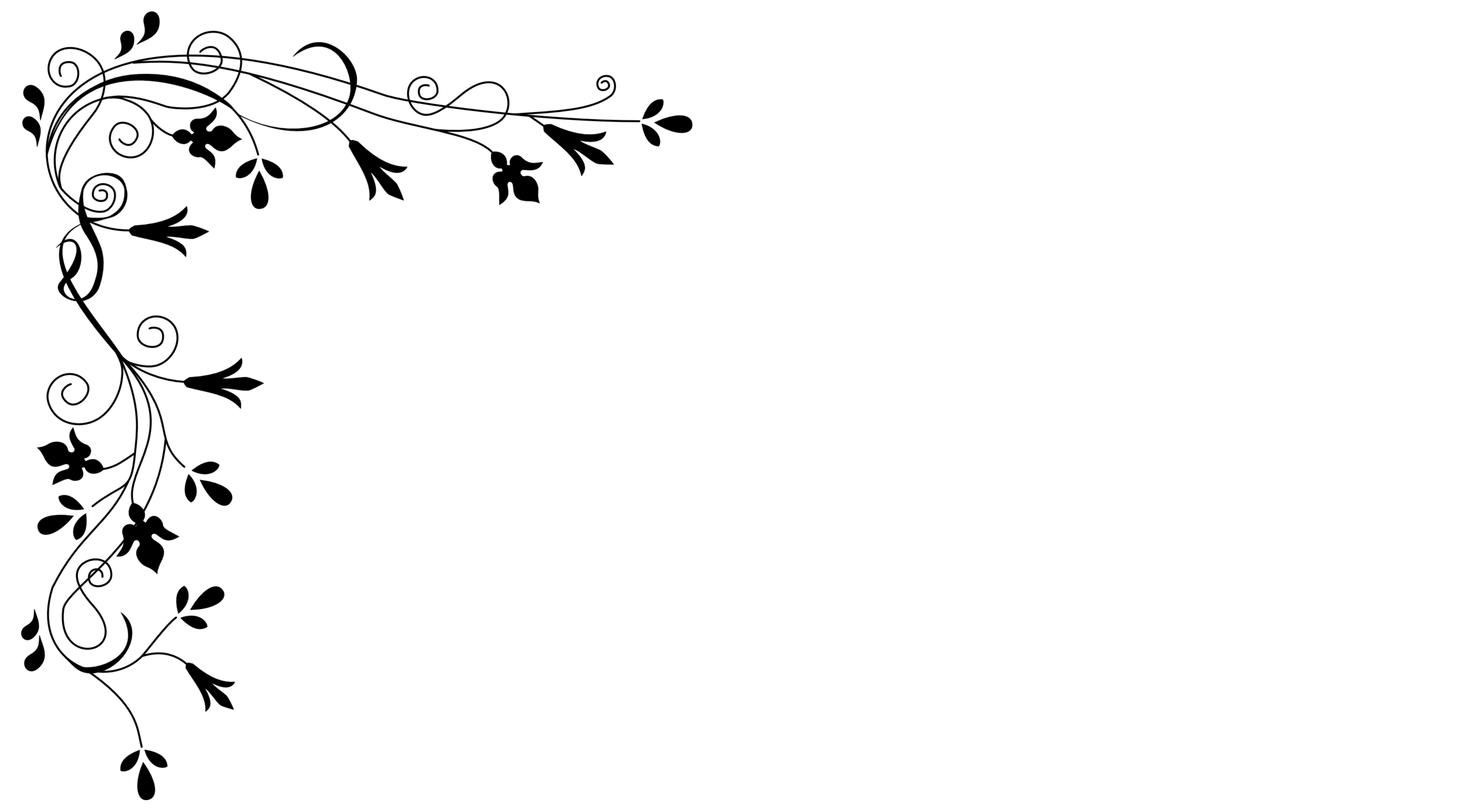 Place card with a black swirling floral vine in the top left corner