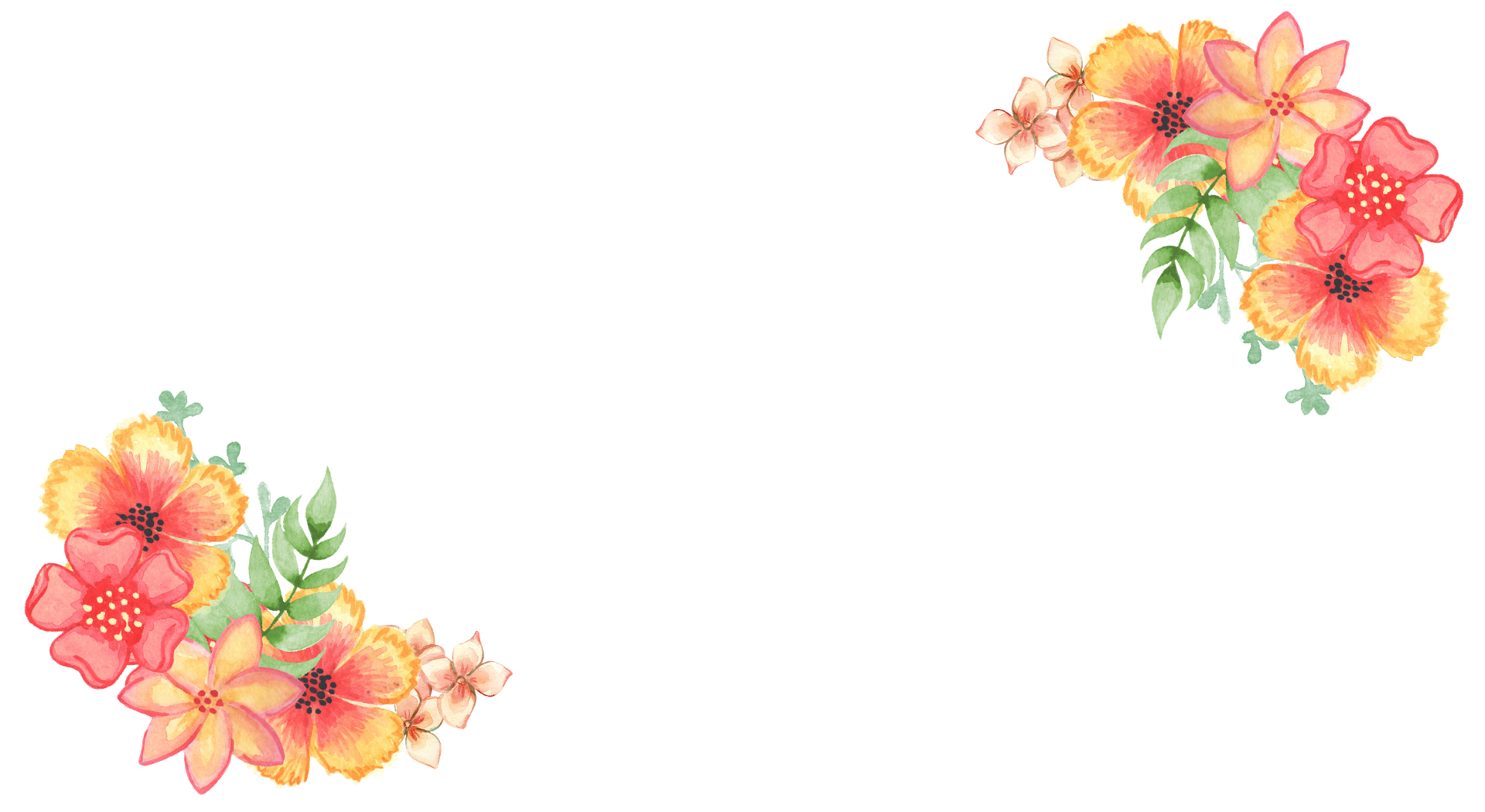 Place card with coral and yellow watercolor flowers in opposite corners