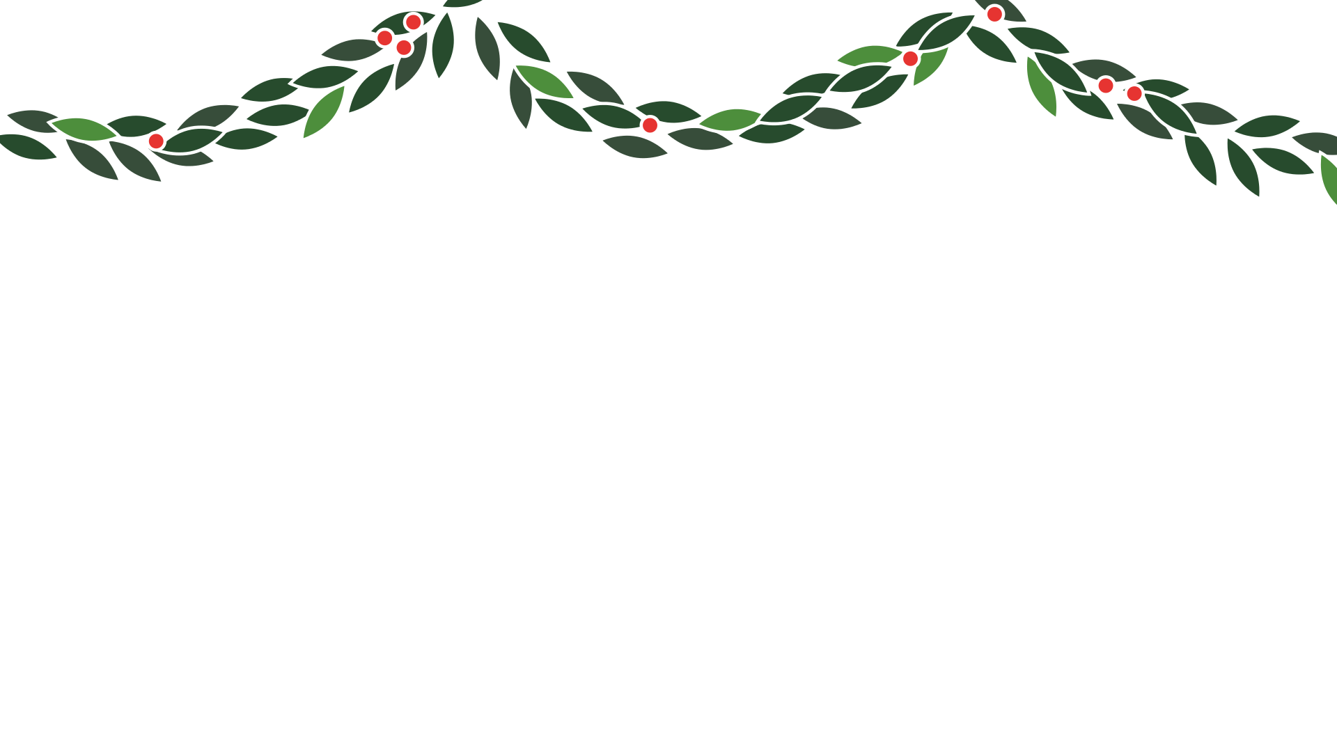 Place card with a green leaf and red berry garland draped across the top