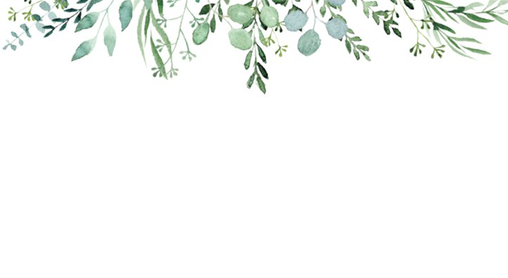Place card with watercolor eucalyptus and green leaves draped along the top edge