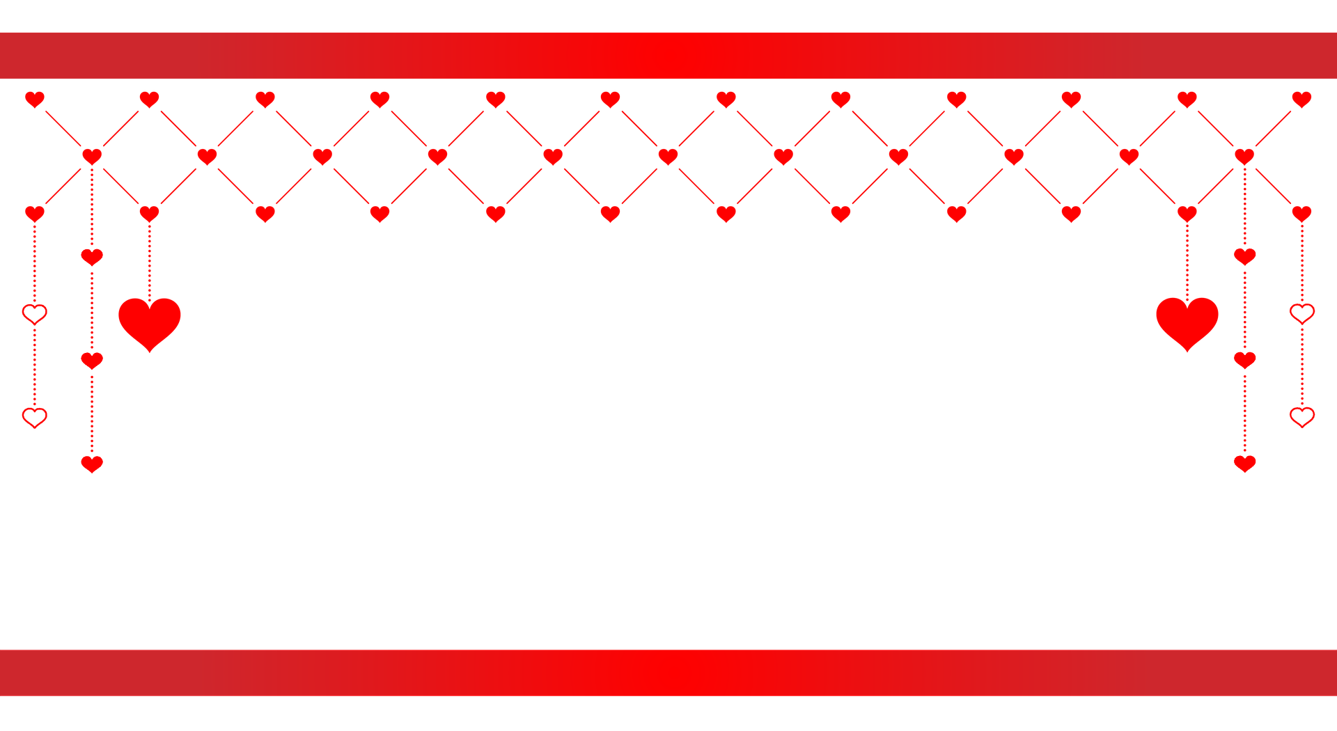 Place card with red bands and a curtain of hanging red hearts