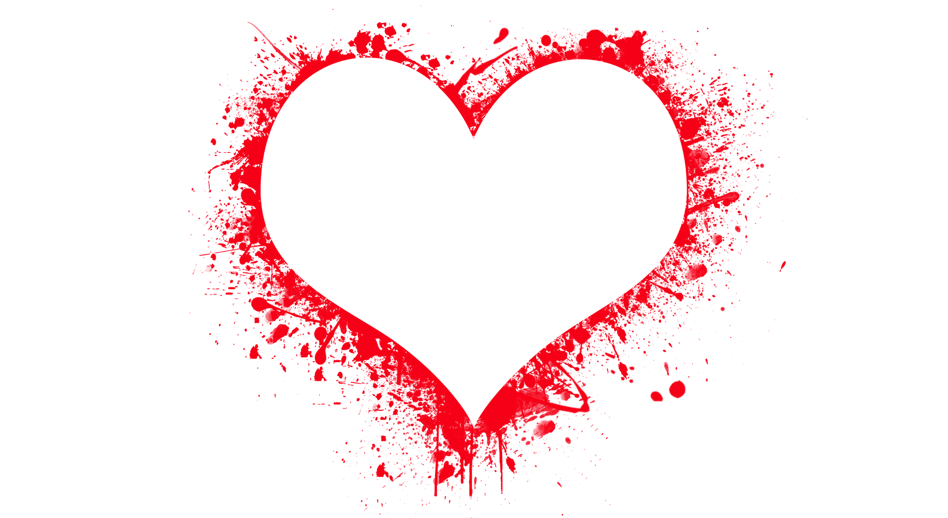 Place card with a large red paint-splatter heart outline