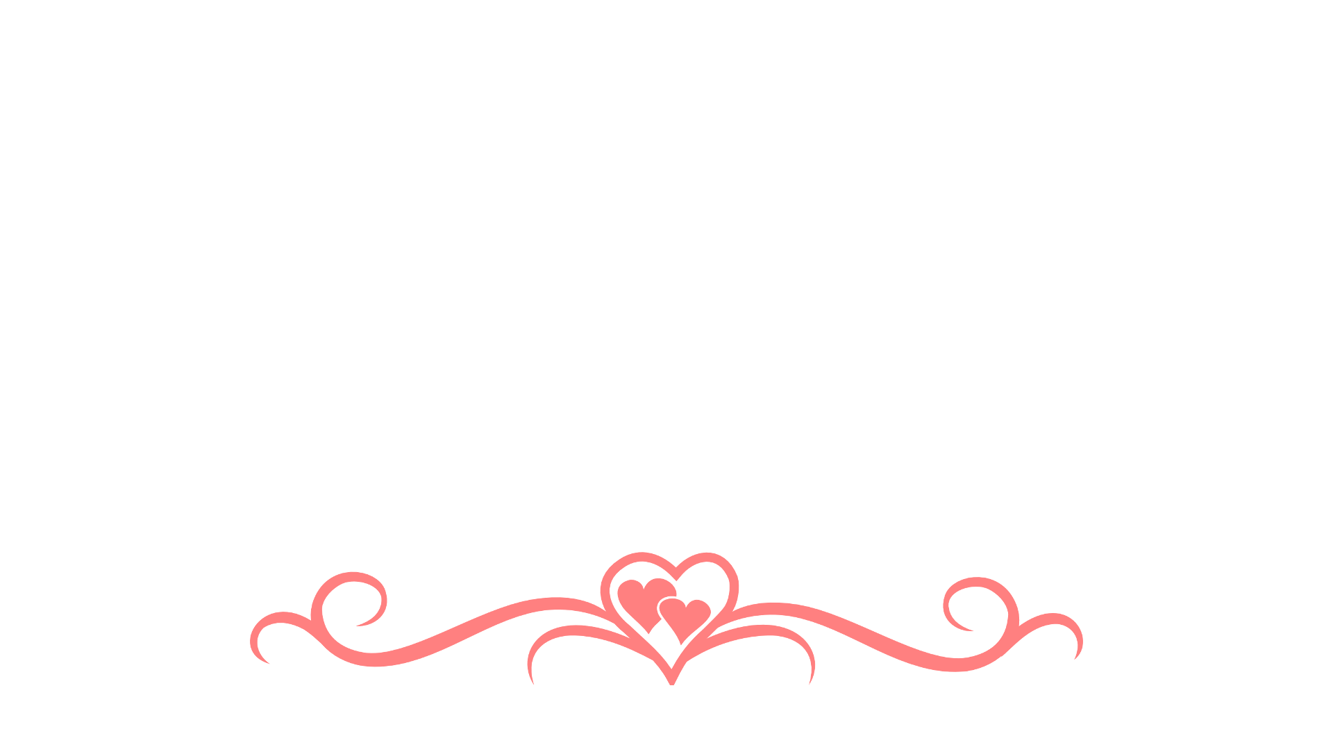 Place card with a coral heart and scroll flourish along the bottom