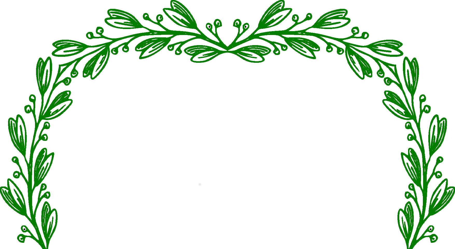 Place card with a hand-drawn green leaf arch framing the center