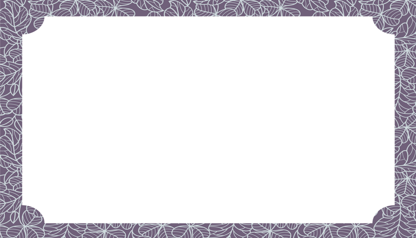 Place card with a dusky lilac lace-patterned border around a white center