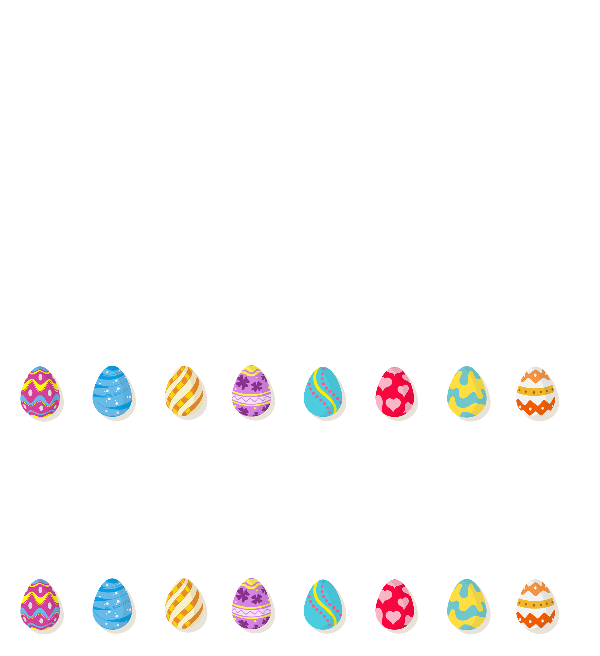Place card with rows of colorful patterned Easter eggs along the top and bottom