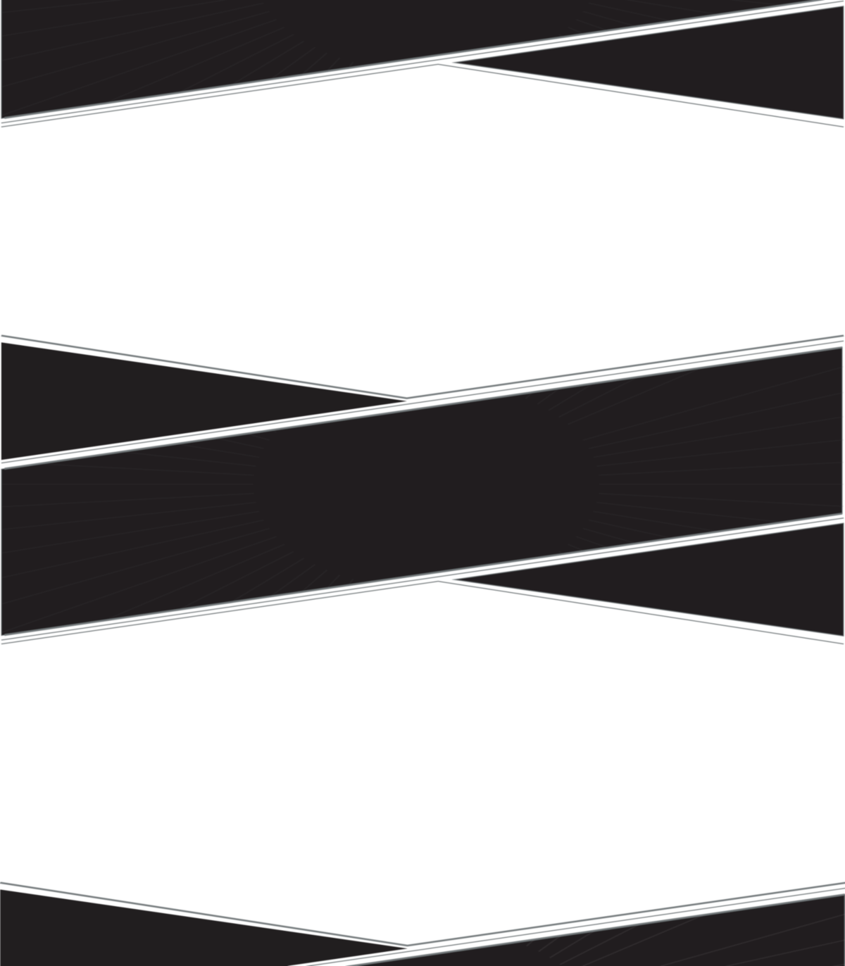Place card with angled black geometric bands across the top and bottom