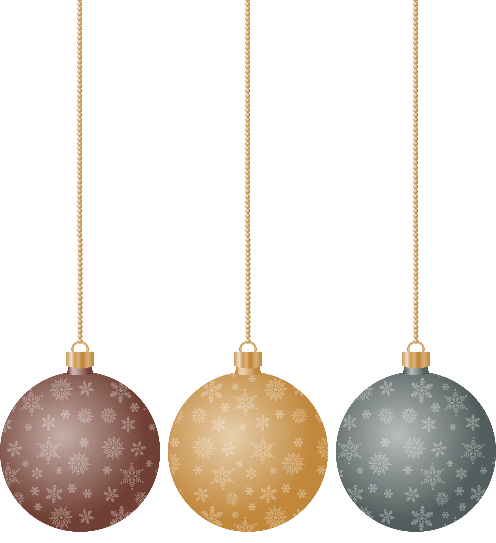 Place card with brown, gold and gray snowflake ornaments on gold chains