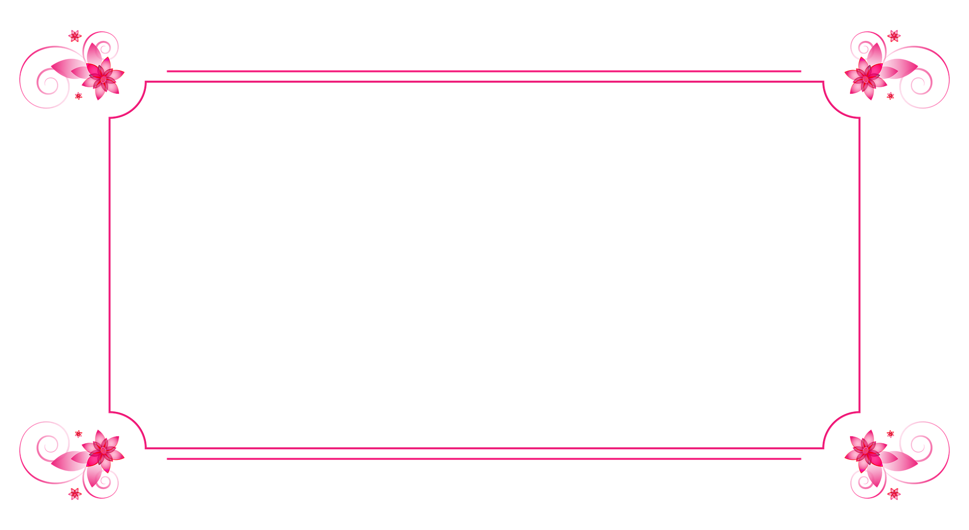 Place card with a pink frame and pink flower swirls in each corner