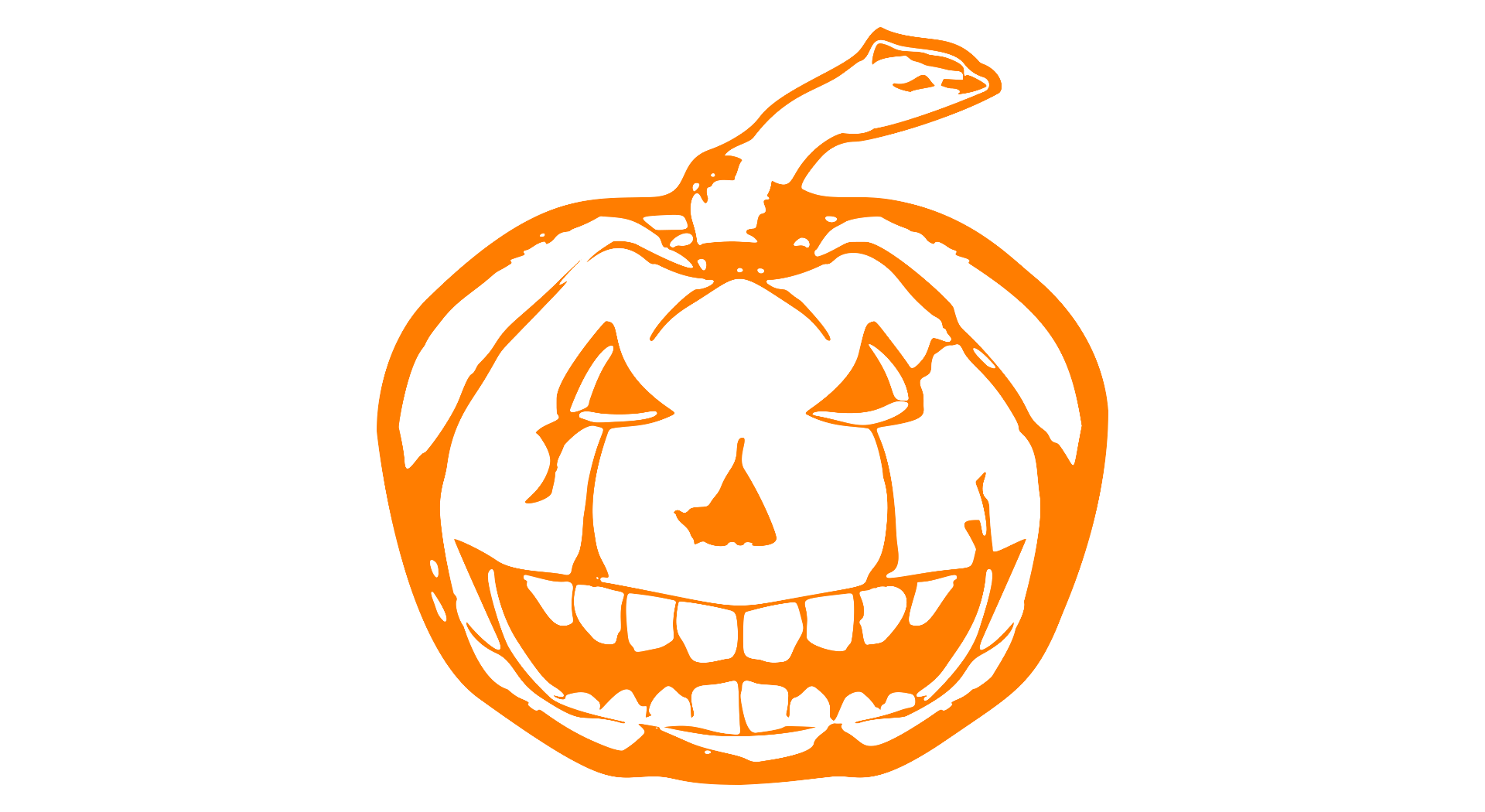 Place card with a large orange outlined grinning jack-o'-lantern