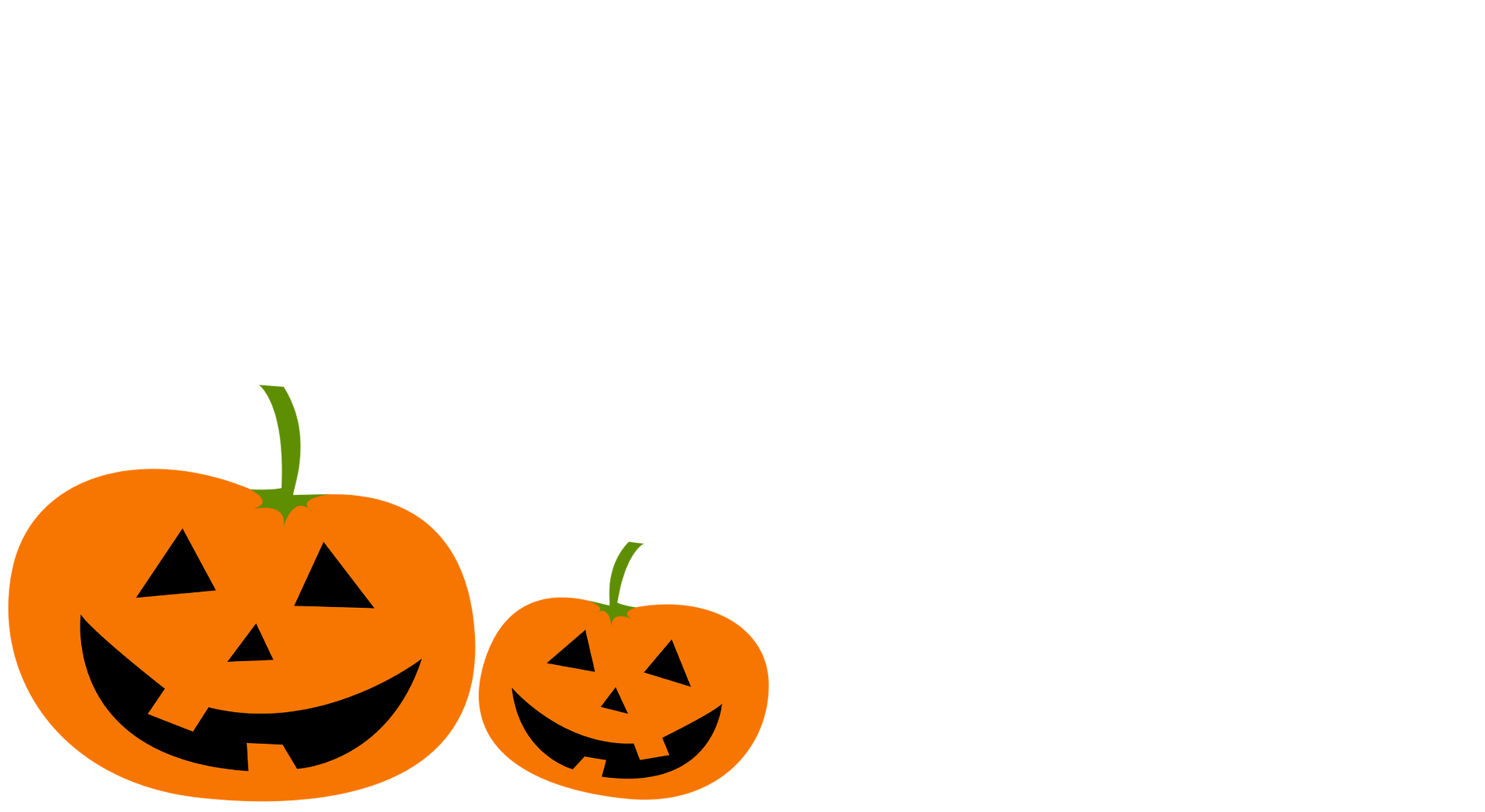 Place card with two smiling cartoon jack-o'-lanterns in the bottom-left
