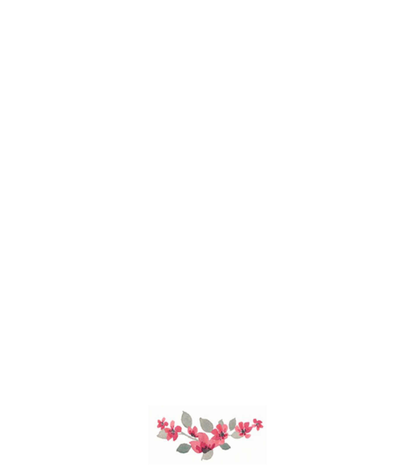 Place card with a small spray of red watercolor flowers at the bottom center