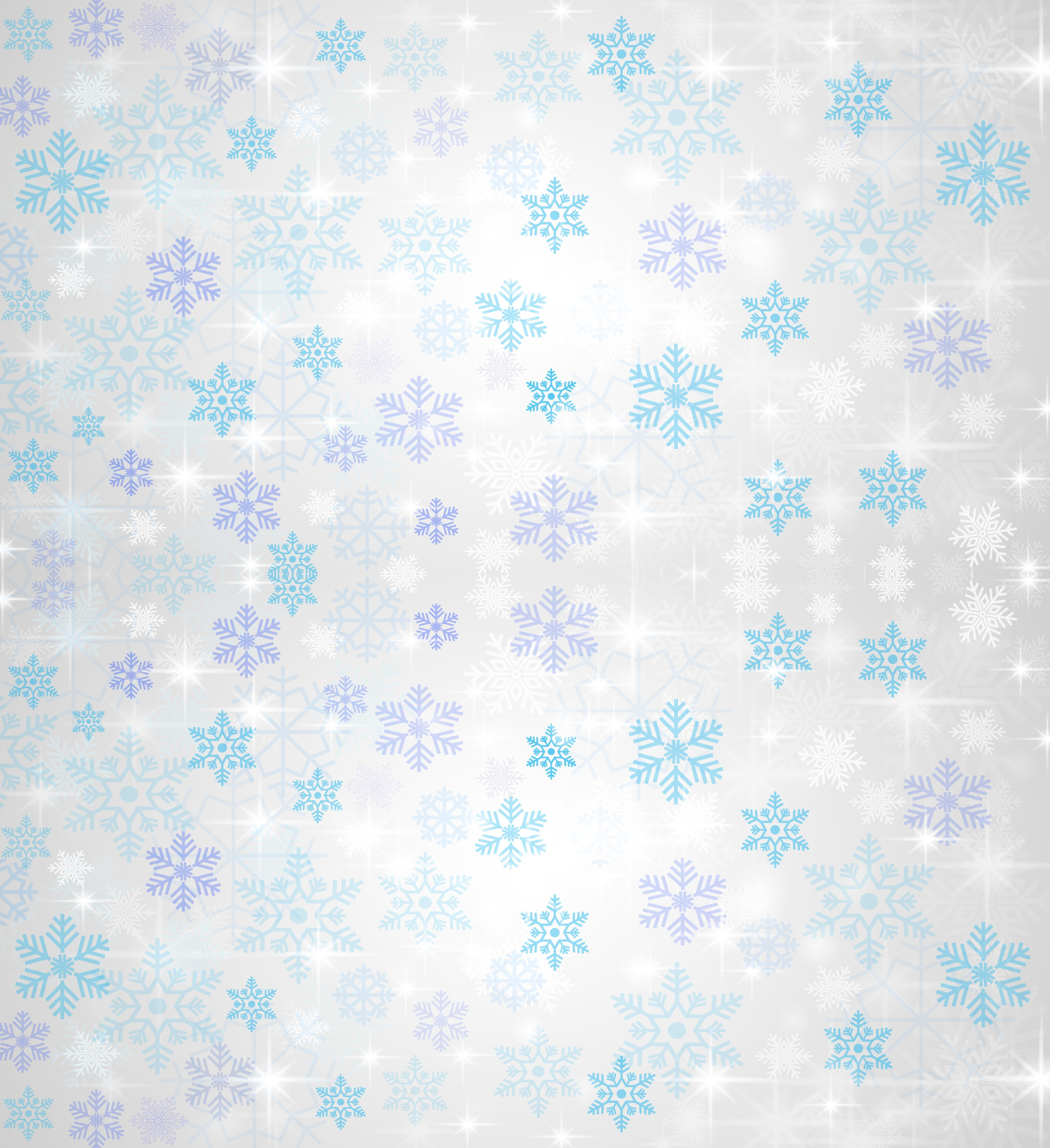 Place card with a pattern of blue and lavender snowflakes on sparkling silver