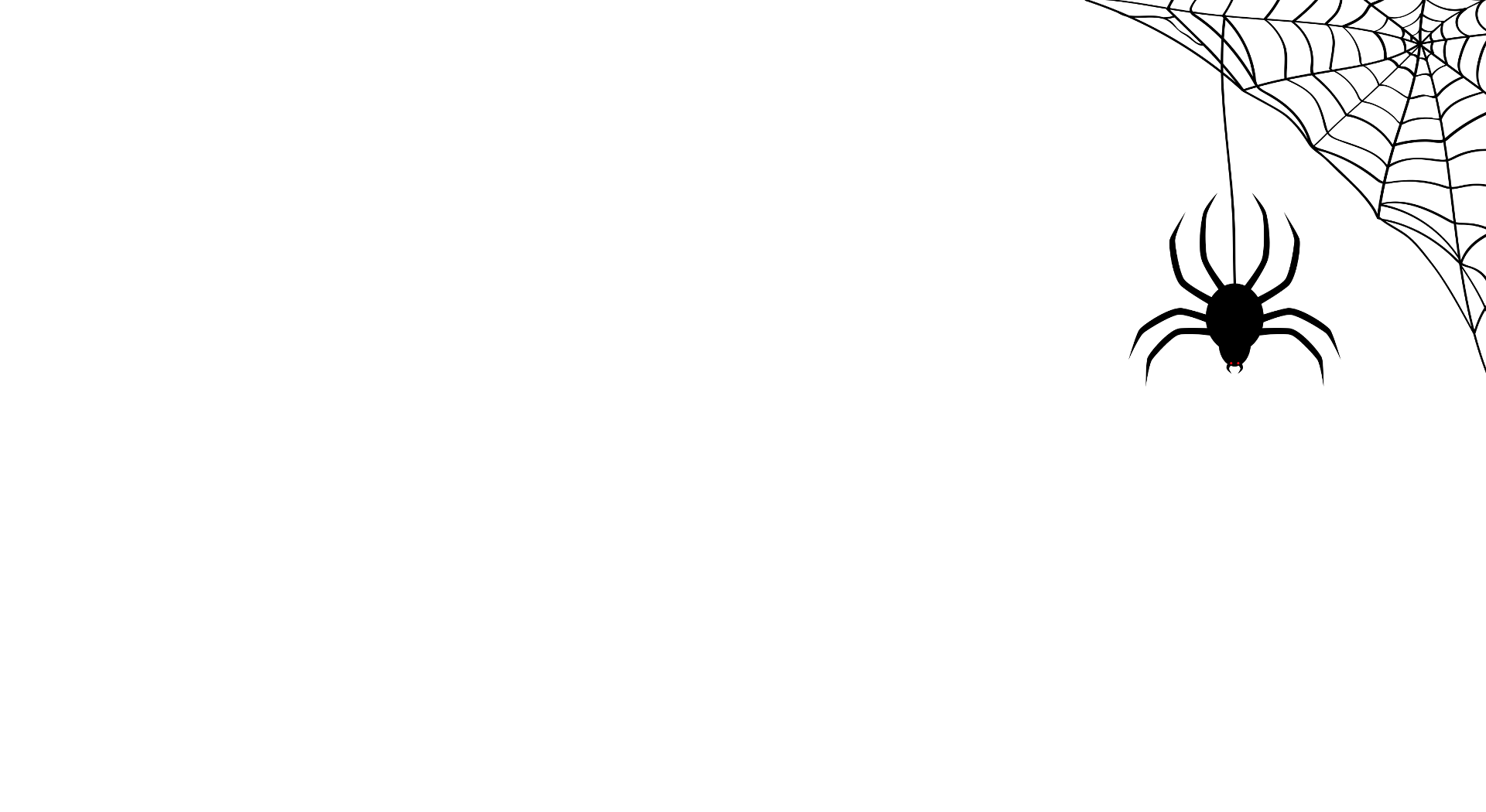 Place card with a black spider web and hanging spider in the top right corner