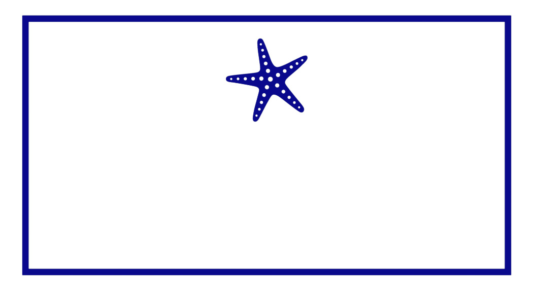 Place card with a navy border and a dotted navy starfish at top center