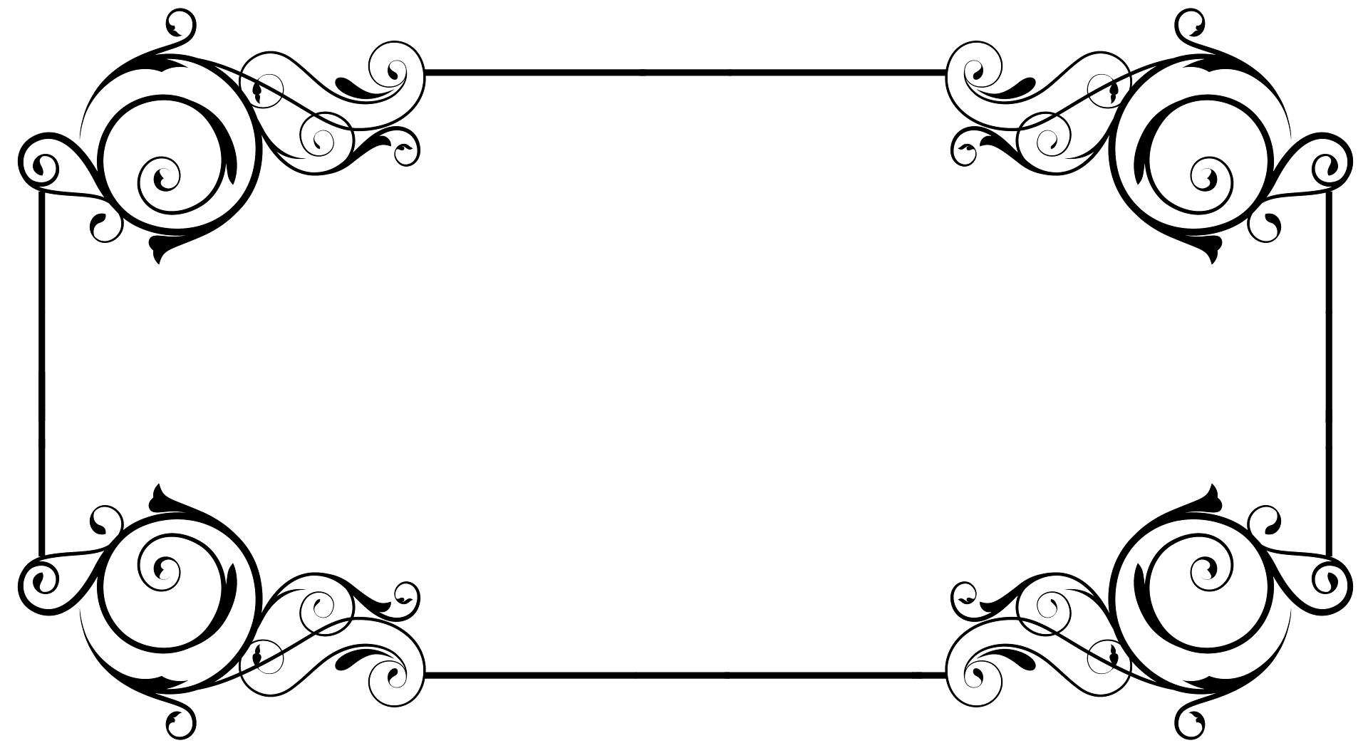 Place card with ornate black swirl flourishes in the corners of a thin frame