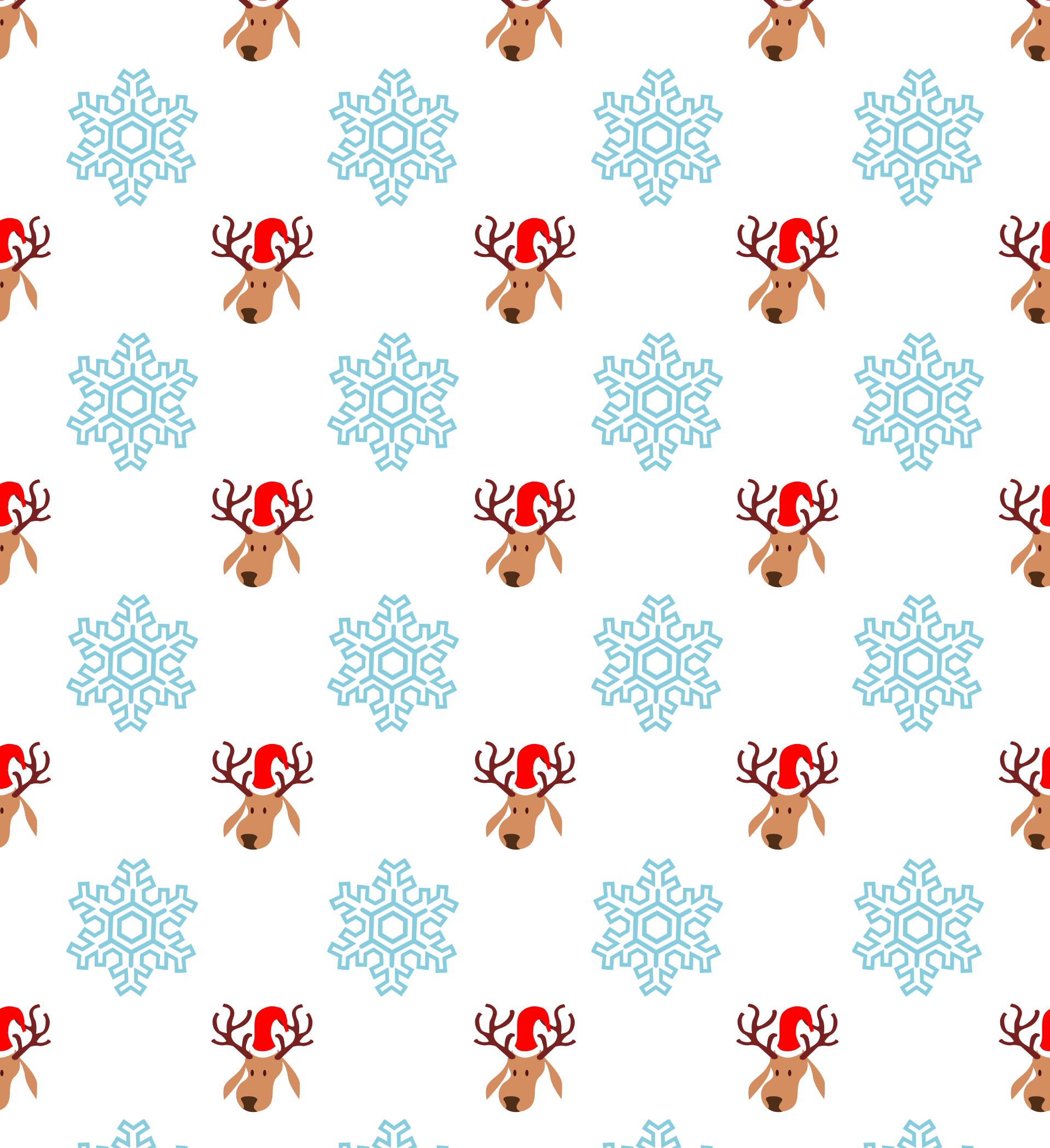 Place card with a pattern of reindeer in Santa hats and blue snowflakes