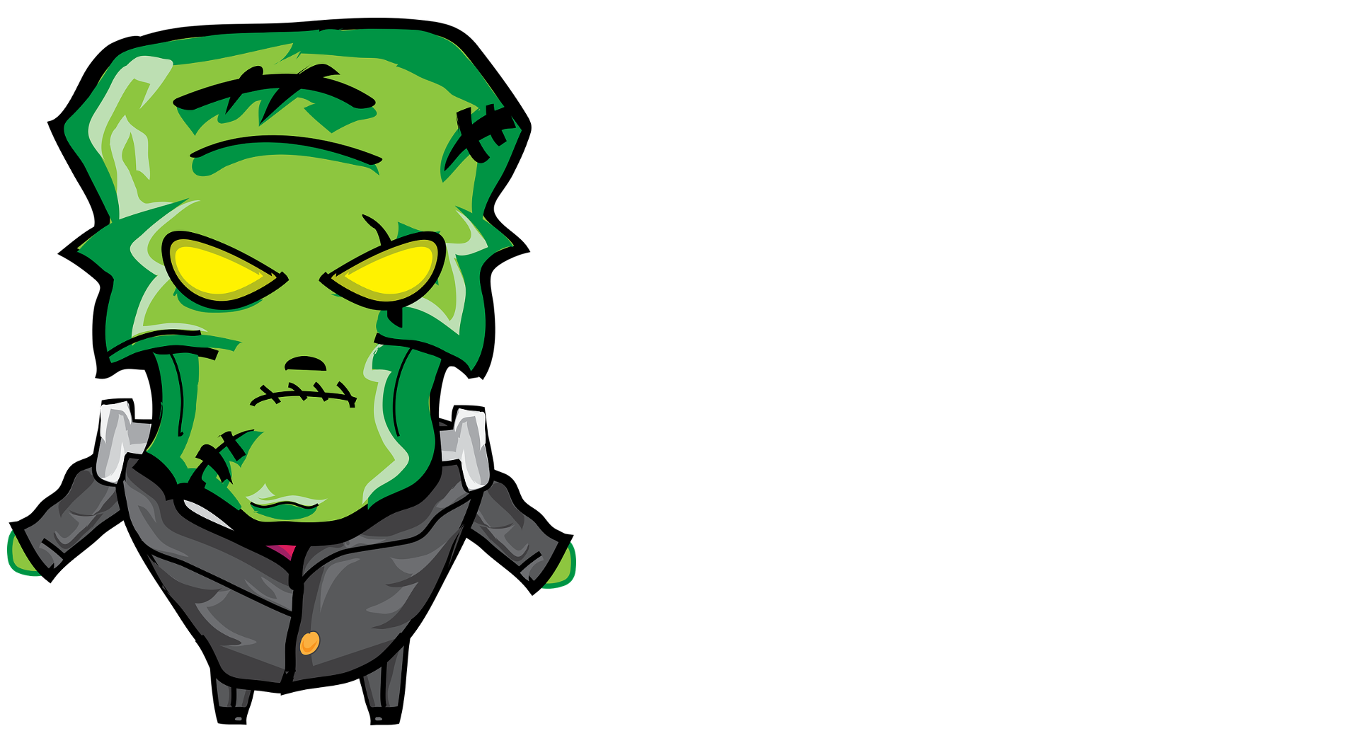 Place card with a cartoon green Frankenstein monster on the left side